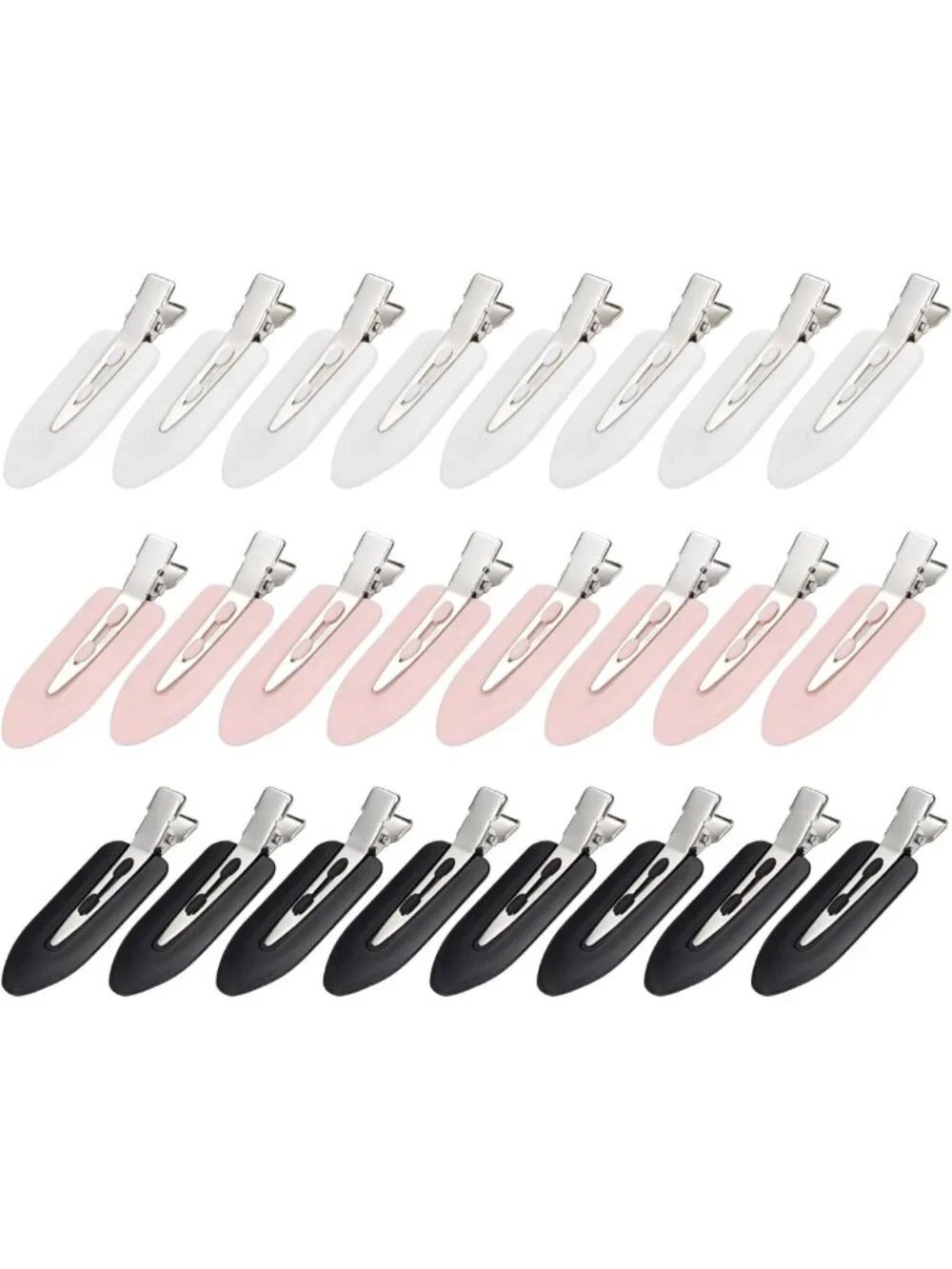 24 Pcs Creaseless Hair Clips for Women - Makeup, Stylish Black/Pink/White Set